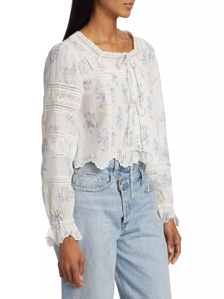 LOVESHACKFANCY Sanra Floral Lace Pintuck Blouse 4