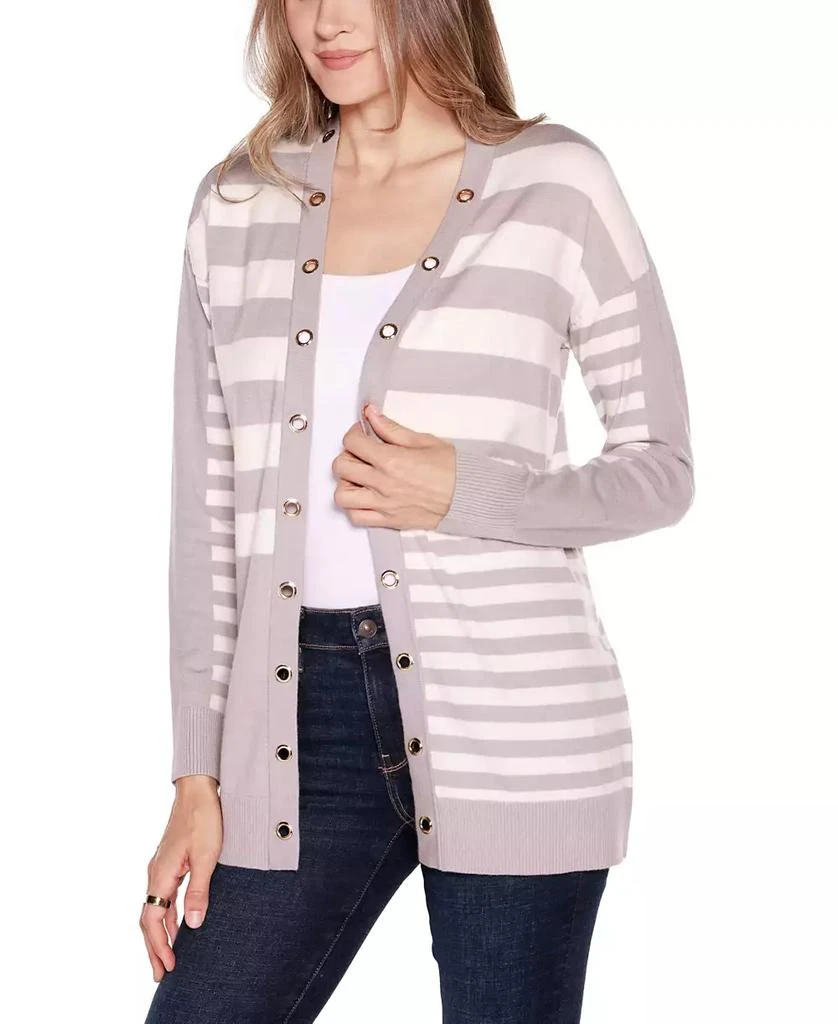 Belldini Women's Black Label Colorblocked Open-Front Cardigan Sweater 6