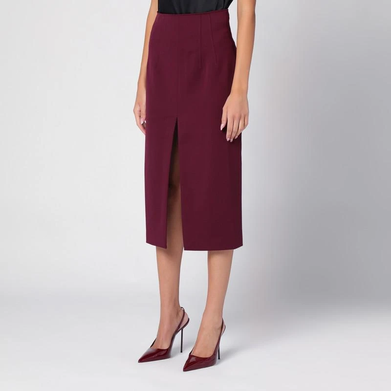 THE ANDAMANE Stephanie Burgundy wool-blend midi skirt 3