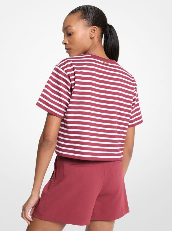 undefined Striped Logo Cotton Cropped T-Shirt