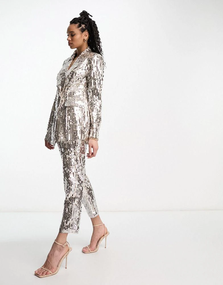 ASOS ASOS DESIGN sequin slim double breasted suit blazer in silver 2