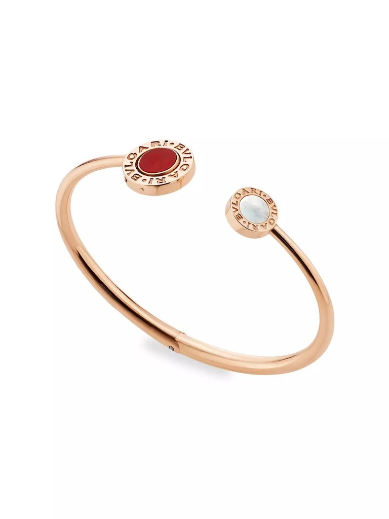 BVLGARI Classic 18K Rose Gold, Carnelian & Mother-Of-Pearl Flip Open Cuff Bracelet 1