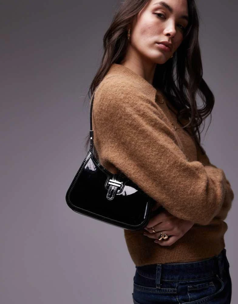 Mango Mango shiny shoulder bag in black 4