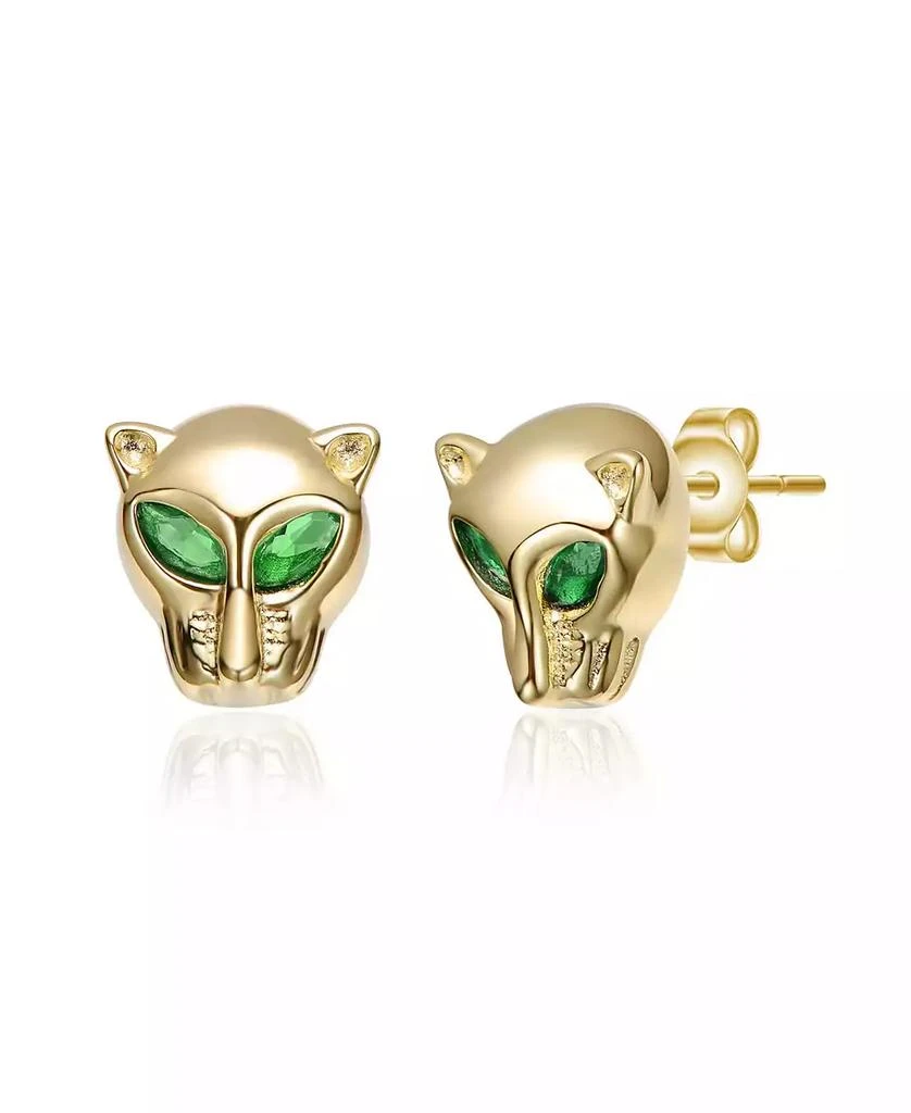 Rachel Glauber Green CZ Animal Face Stud Earrings in 14K Gold Plated