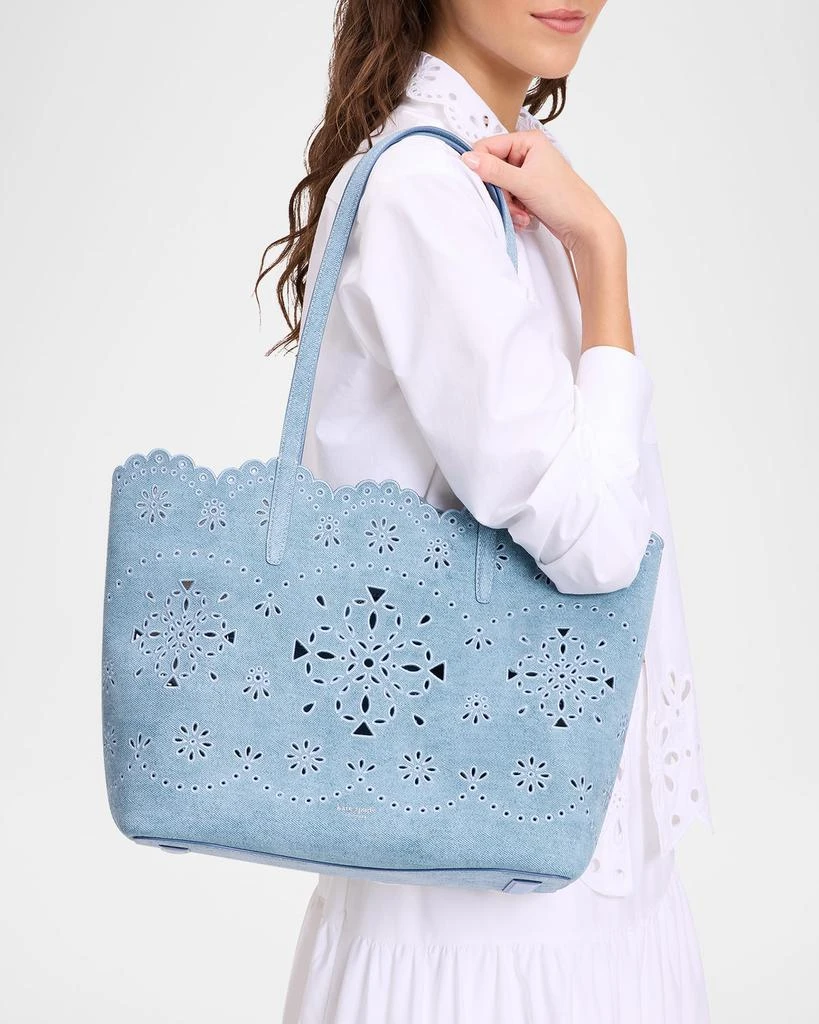 Shop do it all perforated denim suede tote bag on Sale at