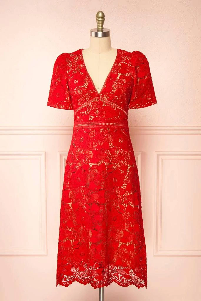 white christmas dresses MEROKEETY V Neck Flutter Sleeve Floral Lace Tie Back Mini Dress – Merokeety main image 0