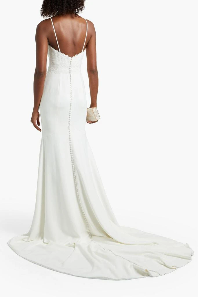 Theia Button-embellished embroidered lace and crepe bridal gown 3