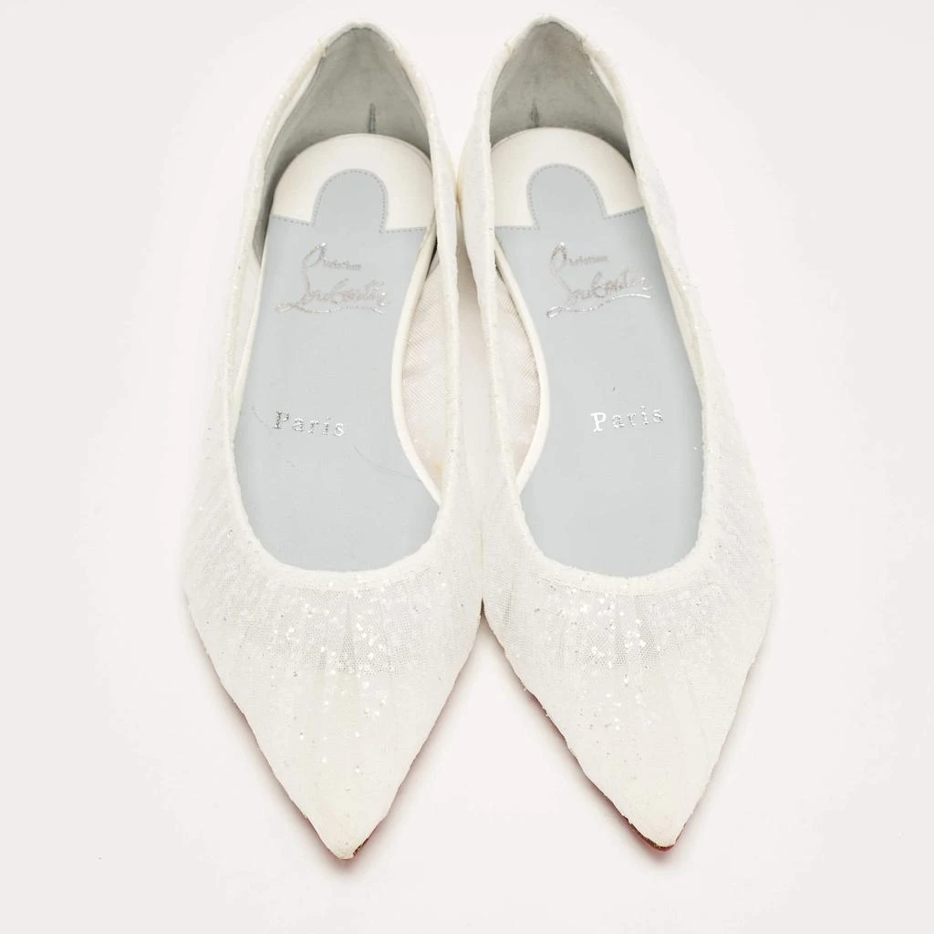 Christian Louboutin Christian Louboutin White Glitter Tulle Fabric and Satin Kate Ballet Flats Size 36.5 3