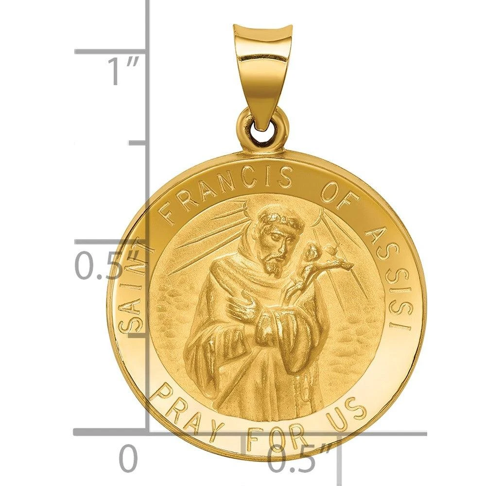Diamond2Deal 14k Yellow Gold Polished and Satin St Francis of Assisi Medal Hollow Pendant 3