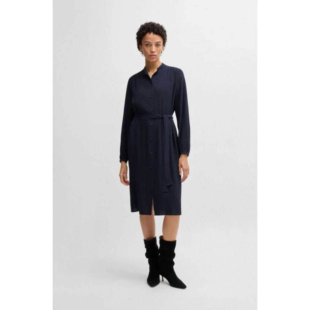 Shop Belted shirt dress in crepe Georgette with stand collar on