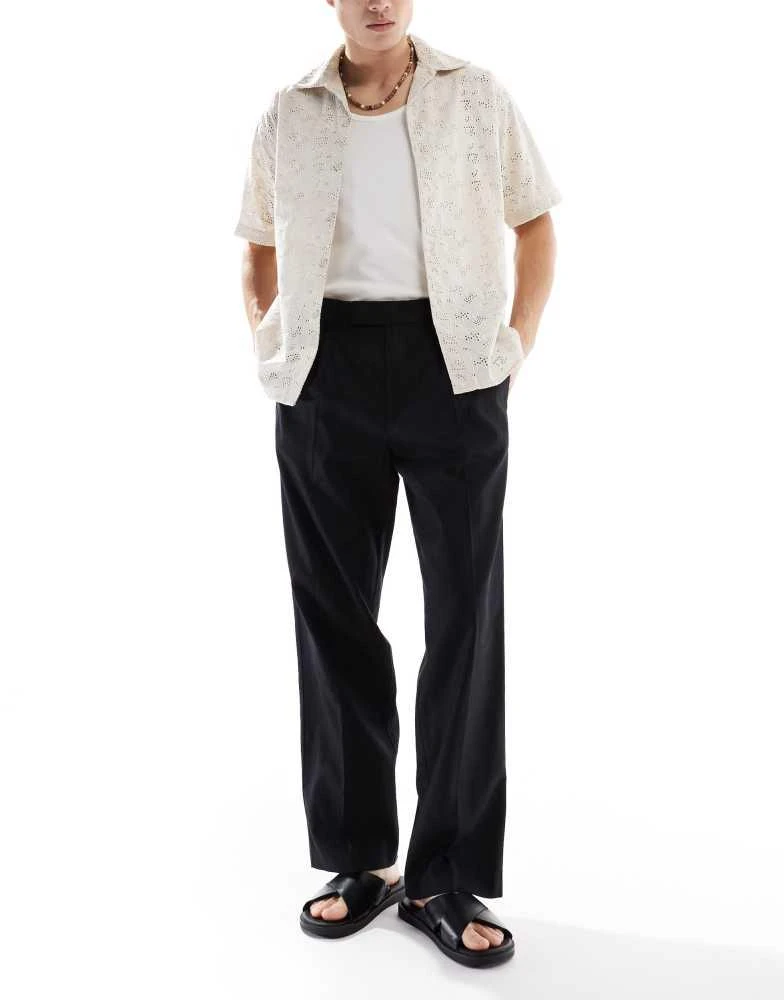 ASOS ASOS DESIGN smart wide leg linen blend trousers with front pleat in black 1