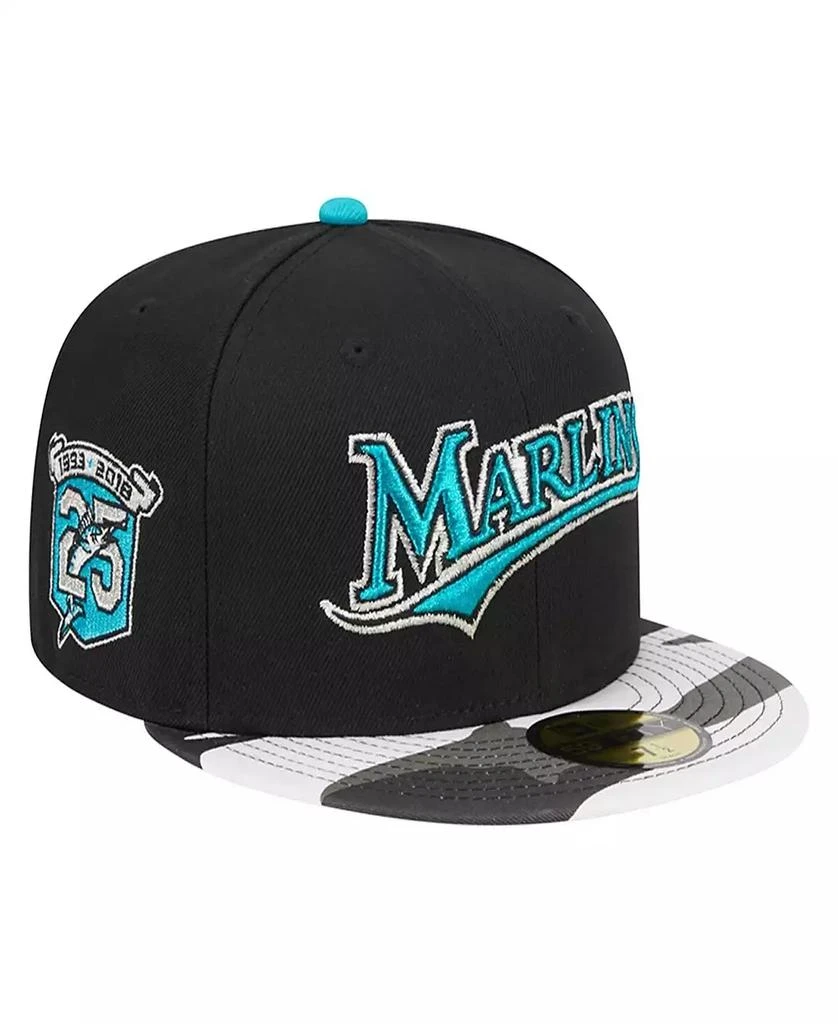 New Era Men's Black Florida Marlins Metallic Camo 59Fifty Fitted Hat 1