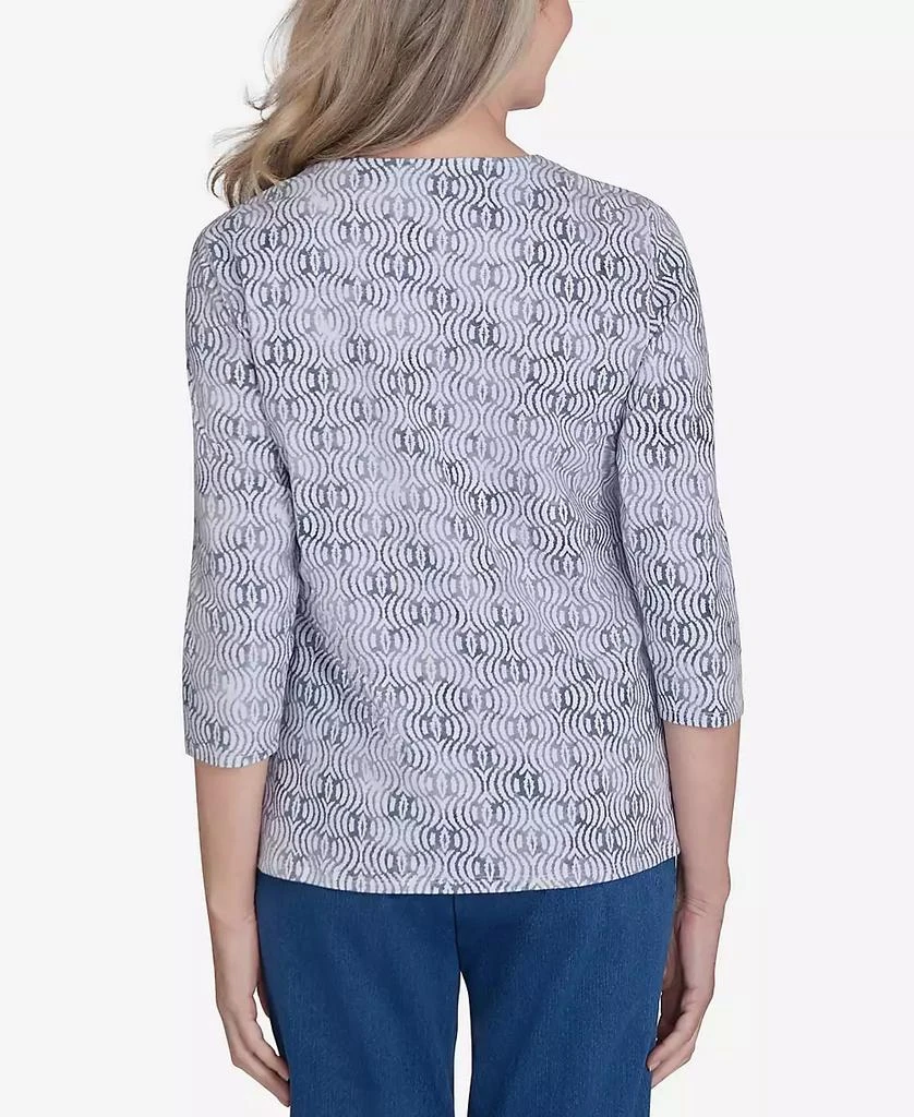 Alfred Dunner Petite Harvest Moon Textured Floral Embroidered Split Neck Top 2