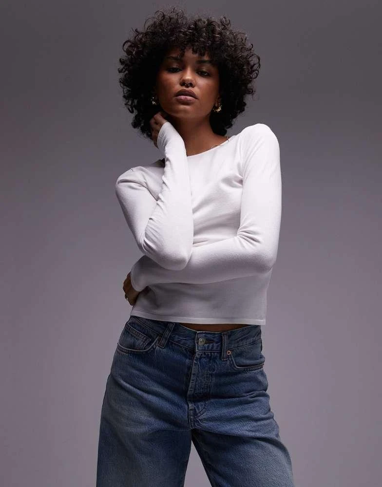 Mango Mango classic long sleeve top in white 1