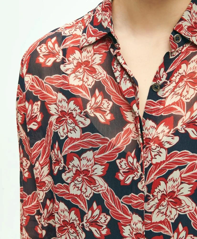 Brooks Brothers Crinkle Chiffon Tropical Floral Print Blouse 3