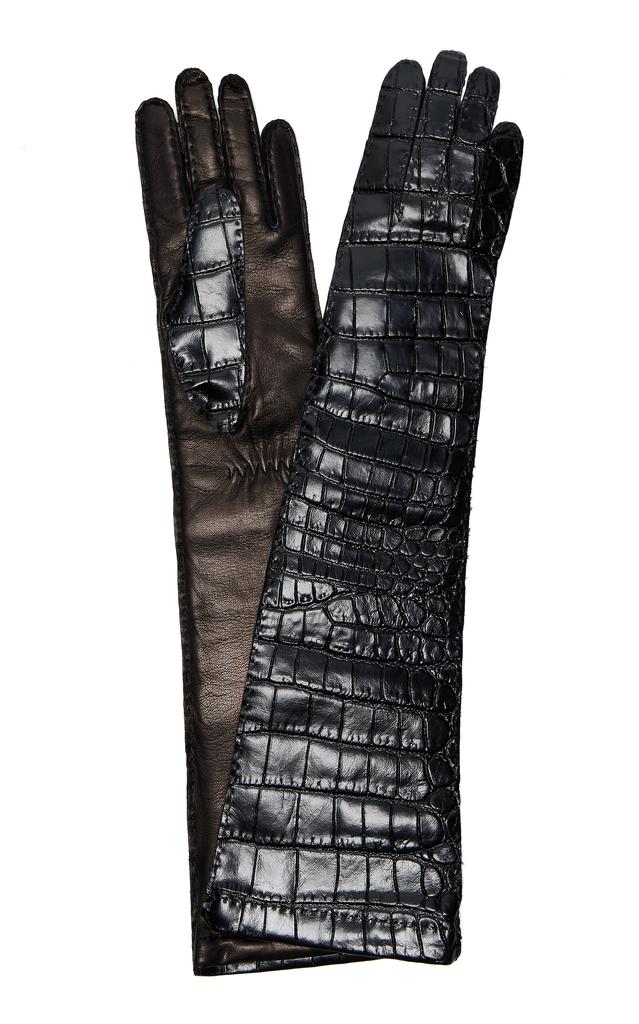 miumiu グローブ Miu Miu Miu Miu Croc-Embossed Leather Gloves - Moda Operandi