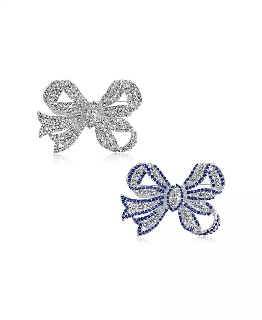 Bling Jewelry Set of 2 Victorian Style Crystal Filigree Ribbon Brooch Pin Rose Gold Plated