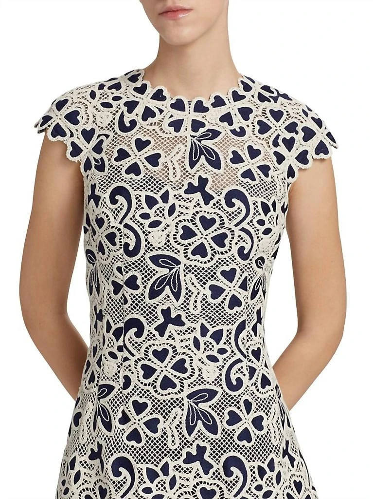 Teri Jon Lace Cocktail Dress In Ivory Navy 4