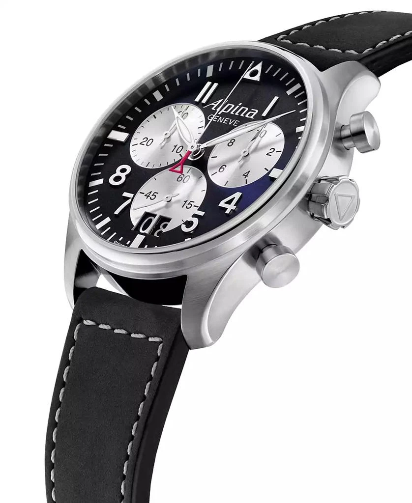 Alpina Men's Swiss Chronograph Startimer Pilot Black Leather Strap Watch 44mm 2