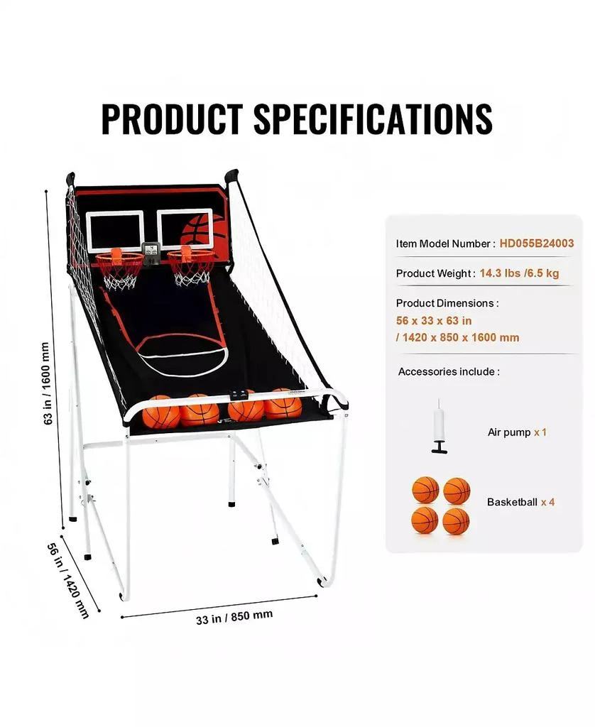 HONGGE Indoor Basketball Arcade Game with Dual Hoops Electronic Scoring Foldable Steel Frame for Family Competition 4