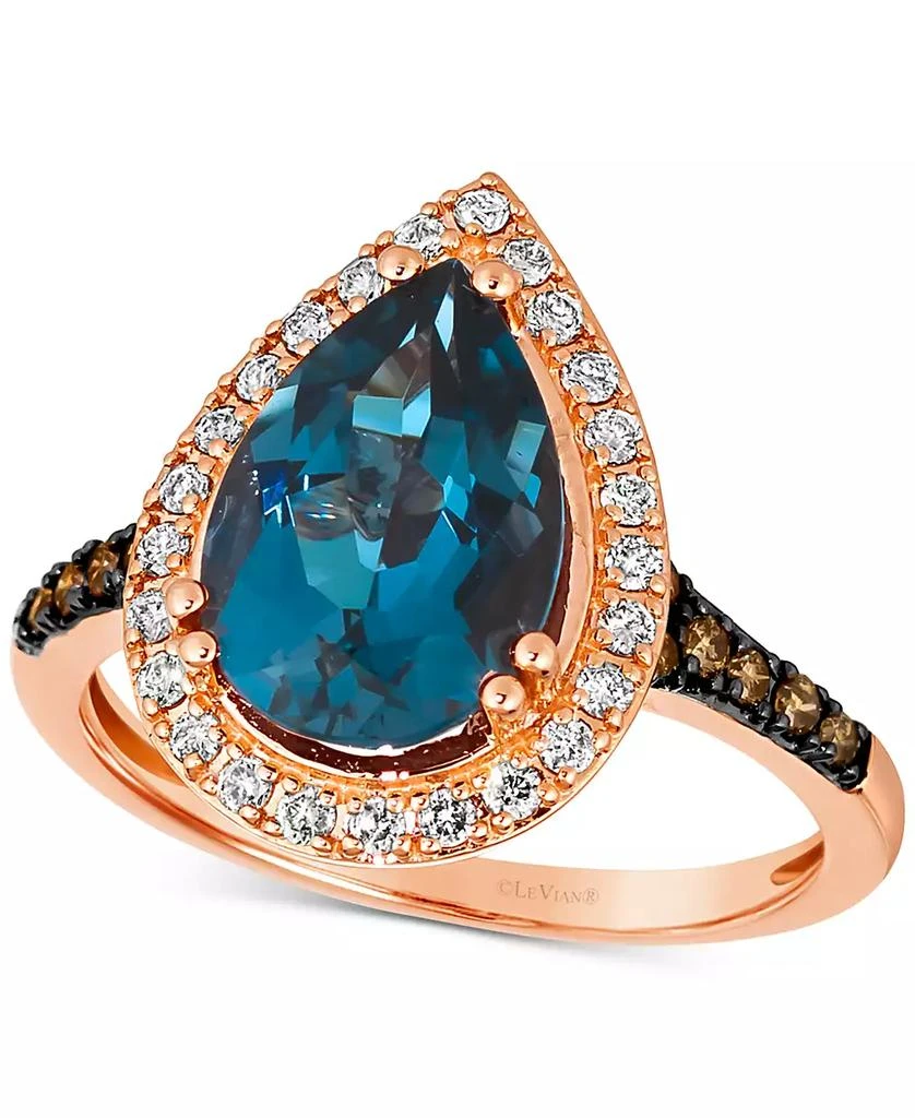 Le Vian Deep Sea Blue Topaz (3 ct. t.w.) & Diamond (3/8 ct. t.w.) Teardrop Halo Ring in 14k Rose Gold 1