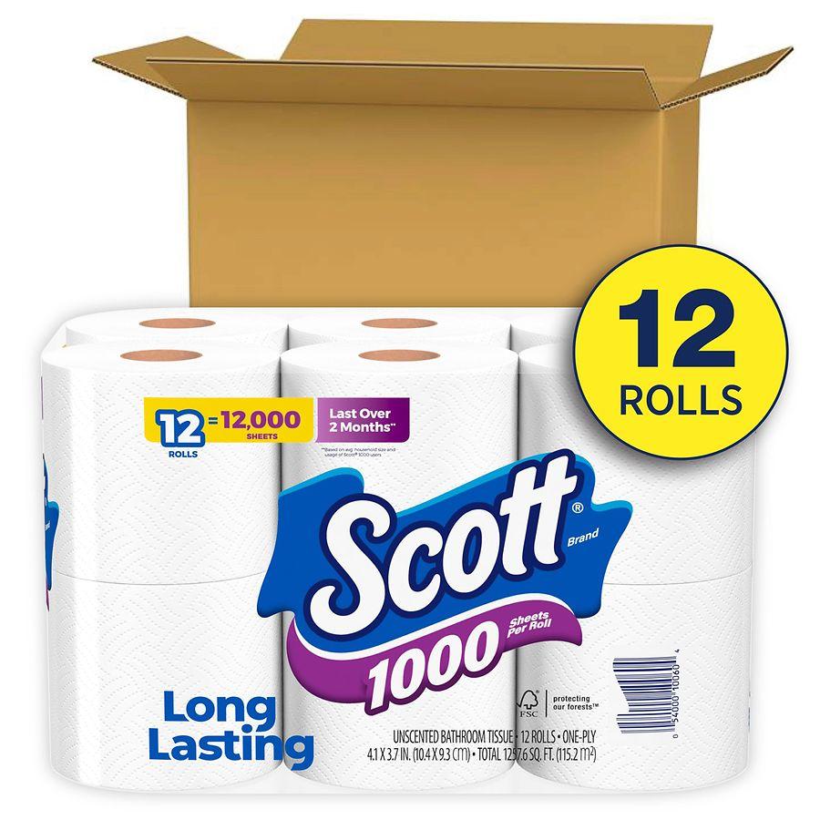 Scott 1000 Toilet Paper, Septic-Safe, 1-Ply Toilet Tissue