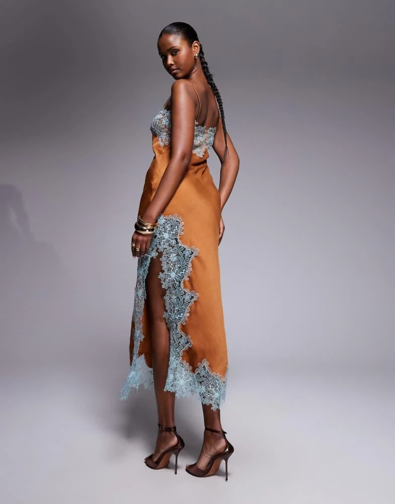 blue and brown lace dress Vintage Lace Mother of the Bride Dress - Off Shoulder Design - Antique Gold main image 1