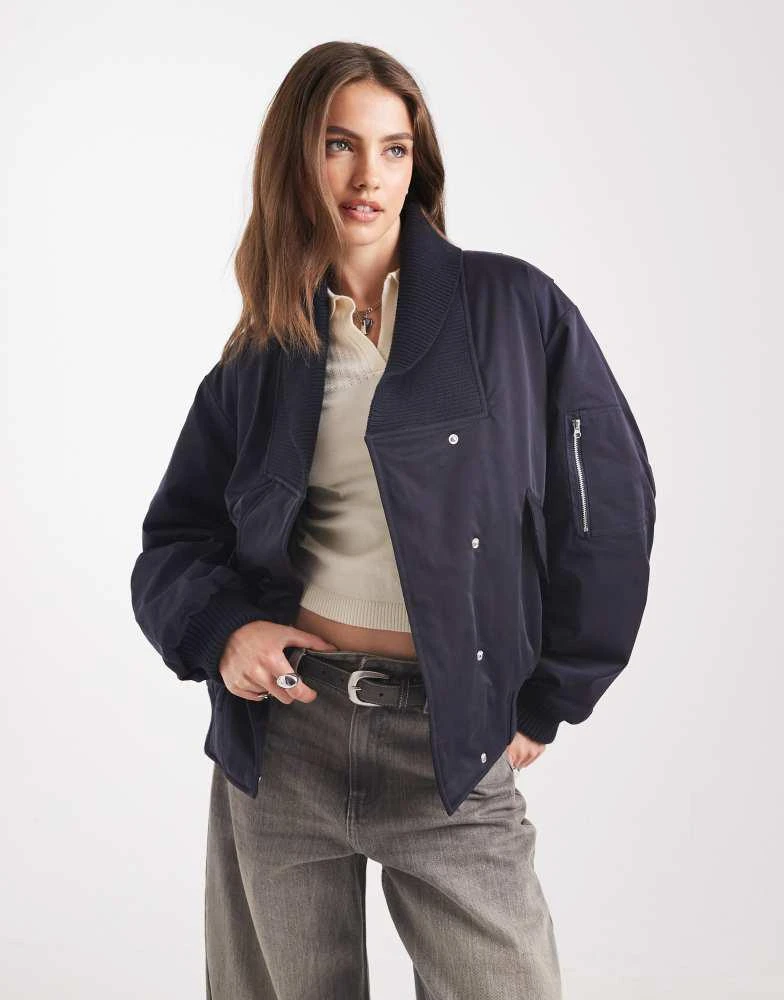 ASOS ASOS DESIGN knitted collar bomber jacket in navy