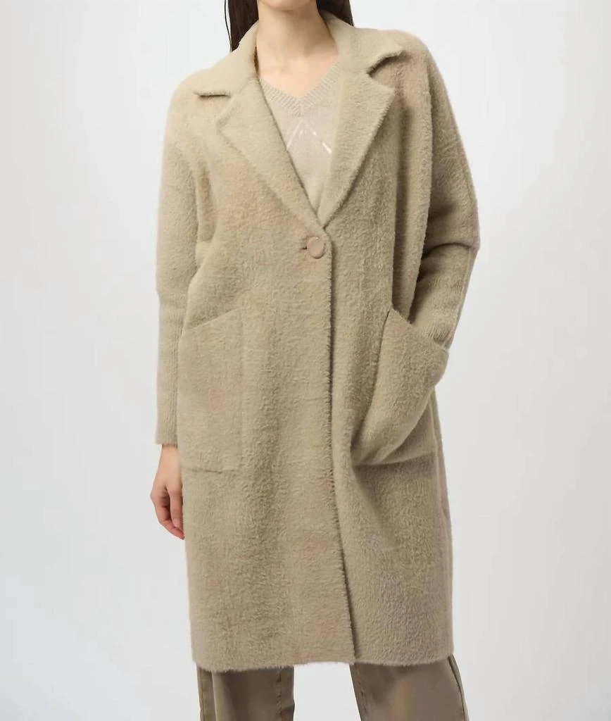 JOSEPH RIBKOFF Joseph Ribkoff - Notched Collar Long Sleeves Faux Fur Coat