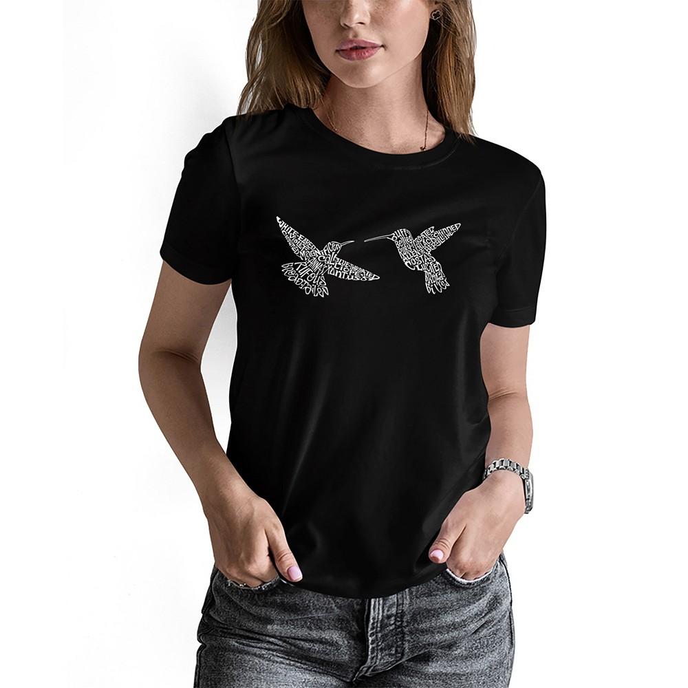 LA Pop Art Women's Hummingbirds Word Art Short Sleeve T-shirt