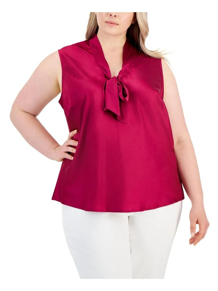 Kasper Plus Womens Tie Front Dressy Blouse 1