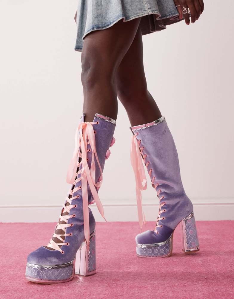 Koi Footwear Koi Guiltless Ghost Lace Up Platform Long Boots - Lilac