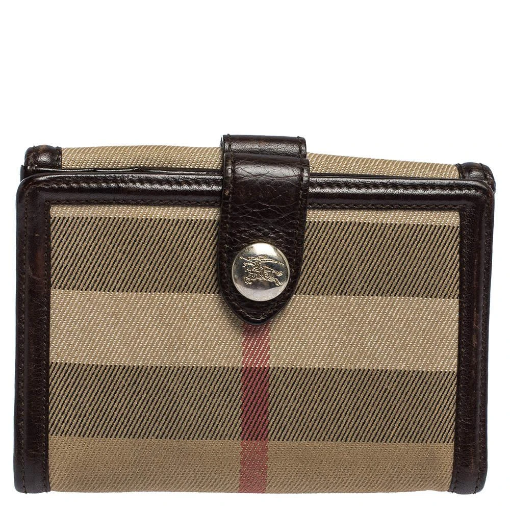 Burberry Burberry Brown/Beige Nova Check Canvas and Leather Buckle Compact Wallet 5