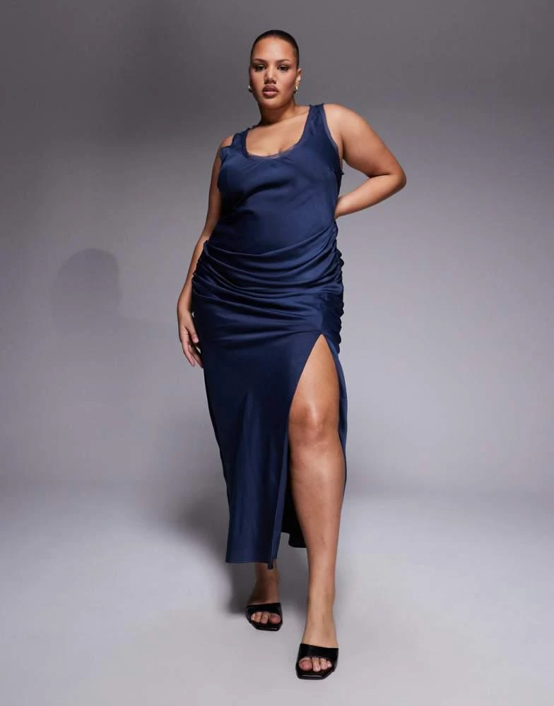 asos design scoop neck midi satin slip dress ASOS DESIGN scoop neck midi satin slip dress in black