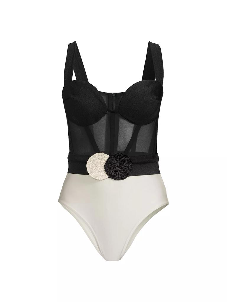 PatBO Jersey Sands Plunge Corset One-Piece Swimsuit