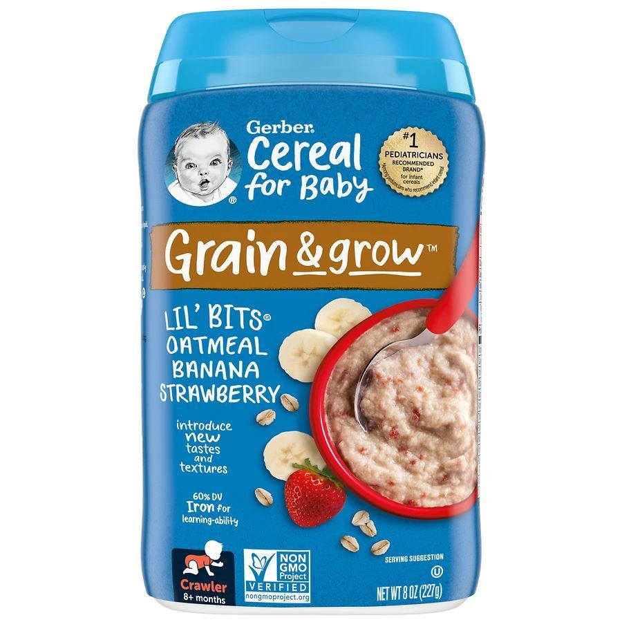 Gerber 3rd Foods Cereal Grain and Grow Lil' Bits Baby Cereal Banana Strawberry Oatmeal 1