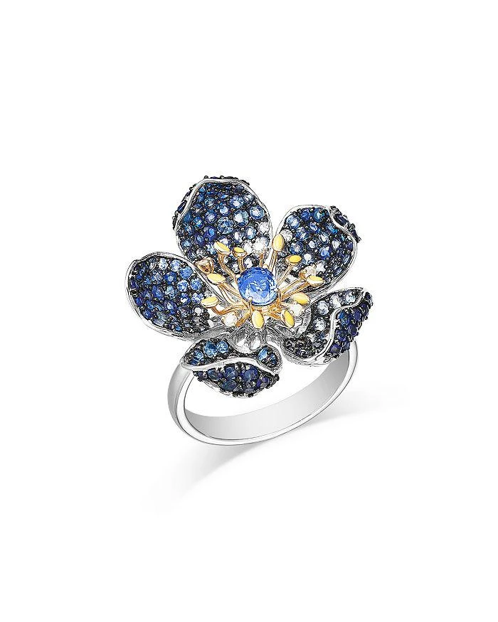 Bloomingdale
s Fine Collection Blue Sapphire (2.88 tcw)
Diamond (0.05 tcw) Flower Ring in 14K Yellow
White Gold