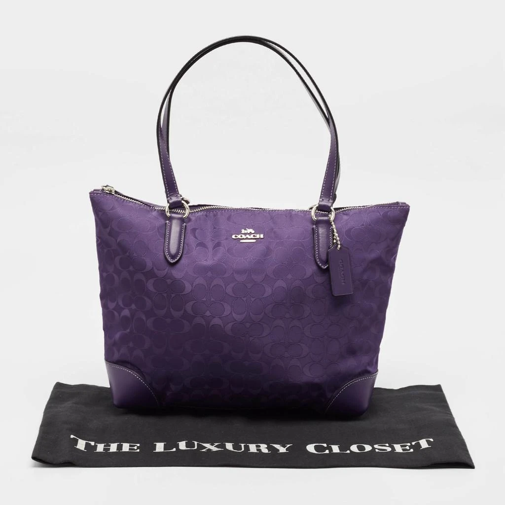 Coach Coach Purple Signature Nylon and Leather Zip Top Tote 9