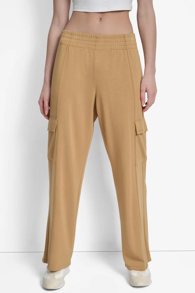 DKNY HIGH-RISE SEAMED WIDE-LEG CARGO SWEATPANT