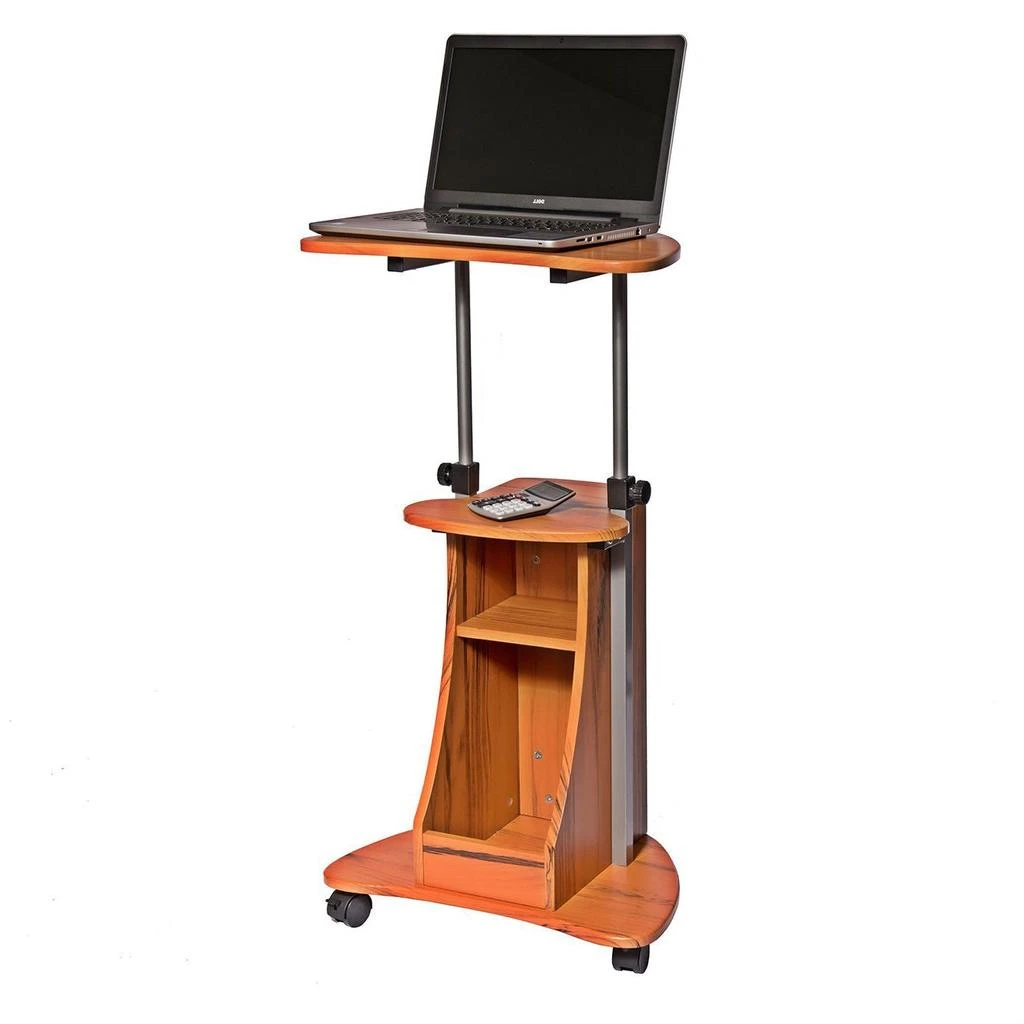 Hivvago Mobile Sit Down Stand Up Desk Adjustable Height Laptop Cart in Wood-grain Finish 1
