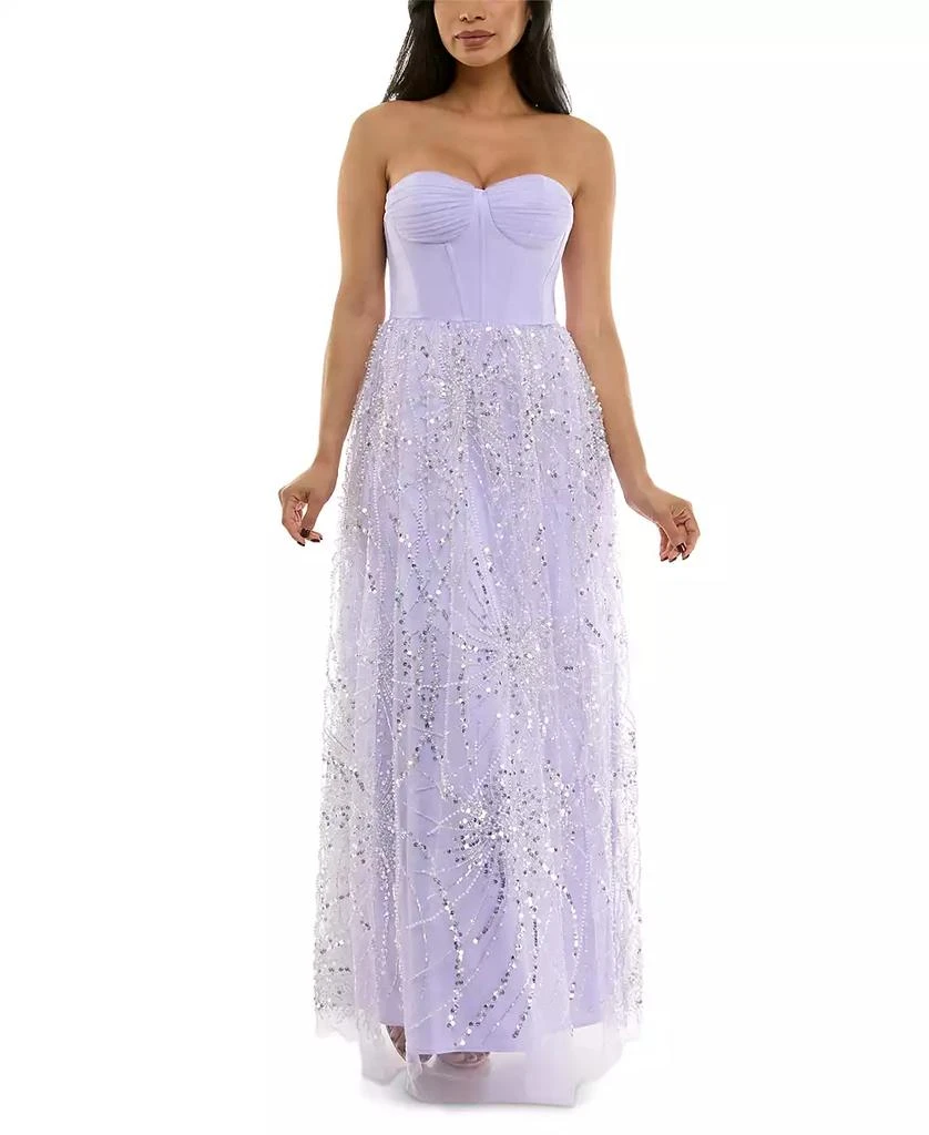 Violet Weekend Juniors' Sequin Pearl Corset Gown 1