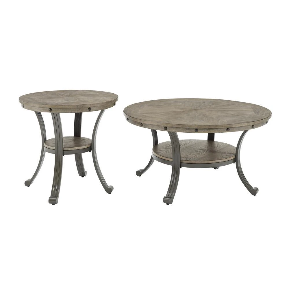 Powell Franklin Metal and Wood Round Side Table Pewter