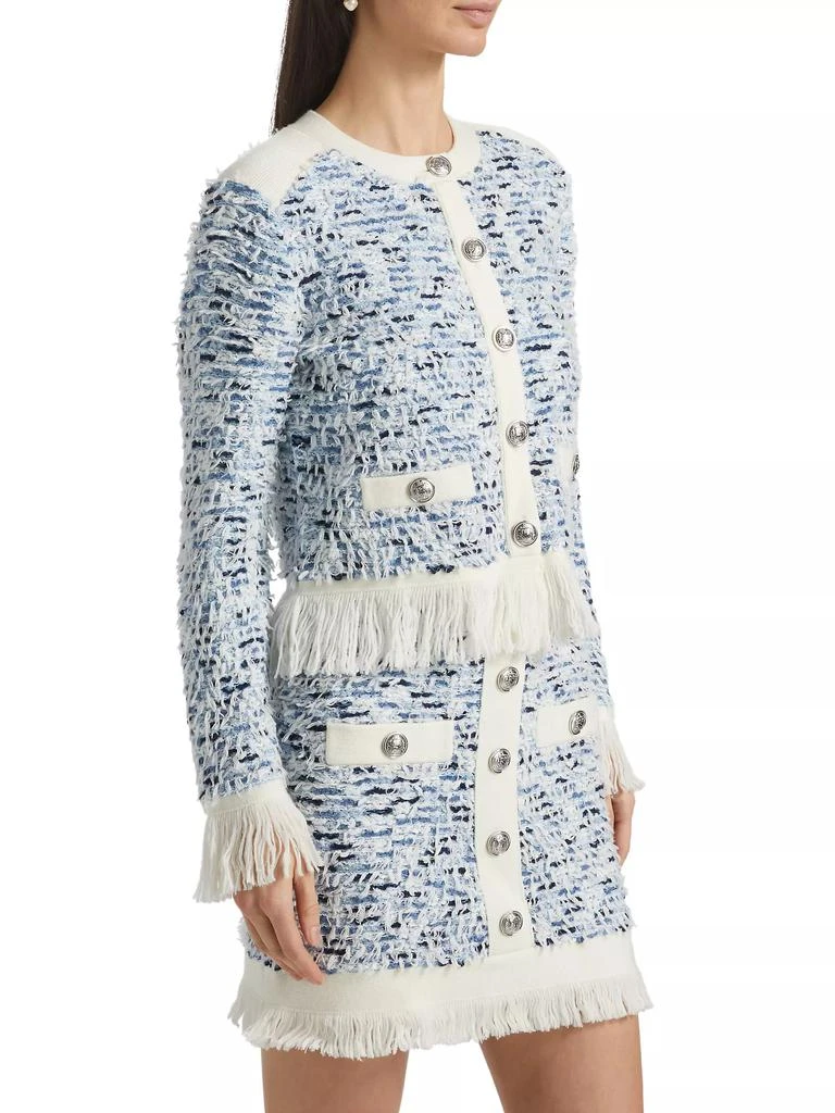 Milly Fringe-Trimmed Tweed Cardigan Jacket 4