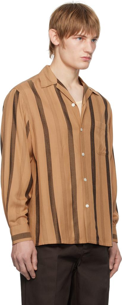 Wacko Maria Brown Striped Open Collar Shirt