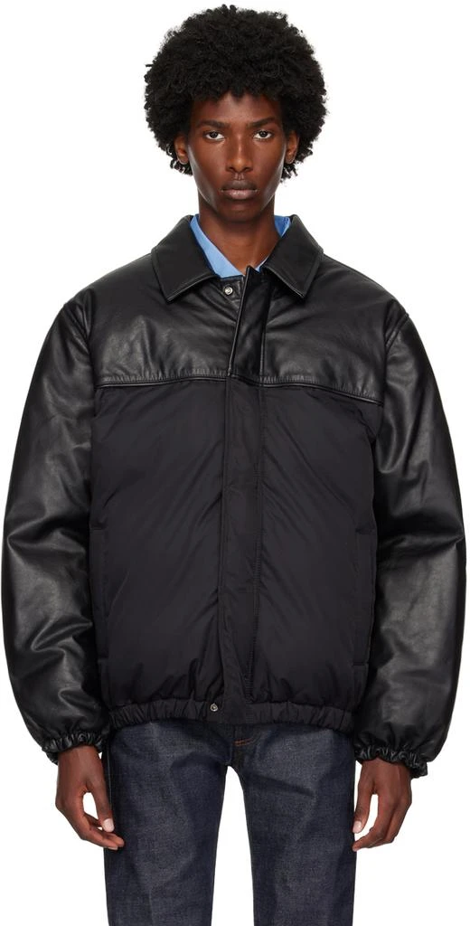 Calvin Klein Black Paneled Leather Down Bomber Jacket 1