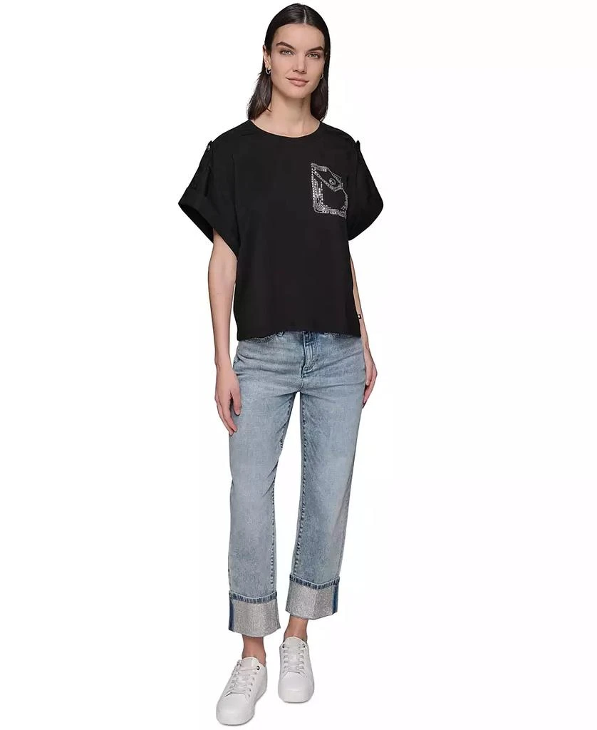 Karl Lagerfeld Paris Women's Embellished-Pocket Tee 4