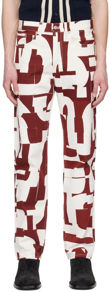 Dries Van Noten White & Burgundy Print Jeans 1