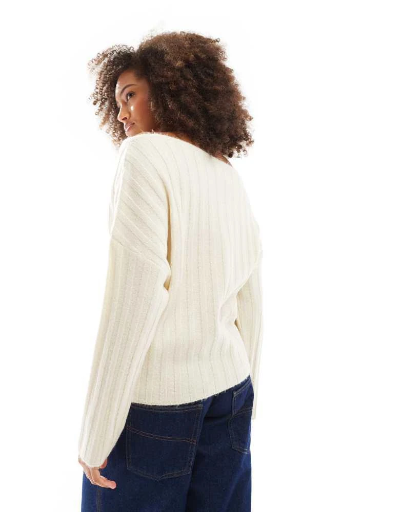 ASOS ASOS DESIGN knitted slouchy off the shoulder jumper in rib in cream 4