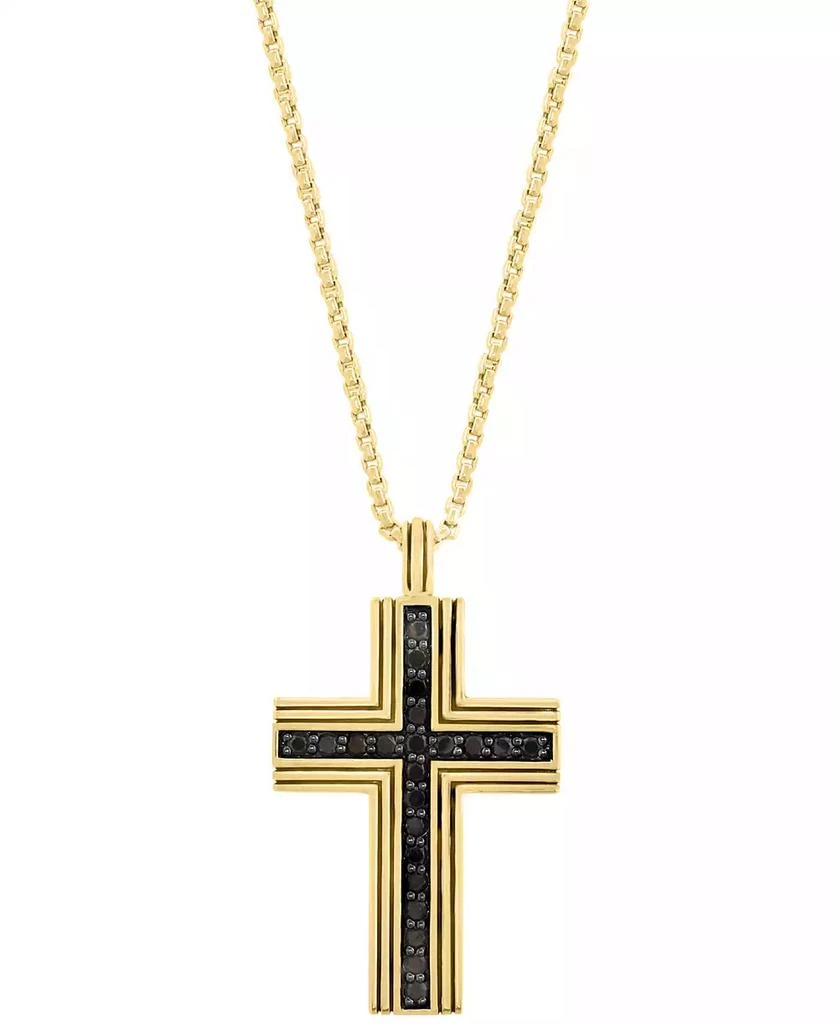 Effy EFFY® Men's Black Spinel Square Cross 22" Pendant Necklace (3/4 ct. t.w.) in Gold-Plated Sterling Silver 1