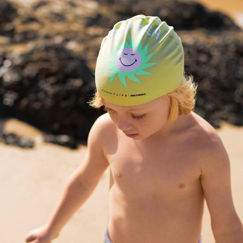 Sunnylife Sunnylife Kids Smiley World Swimming Cap in Green